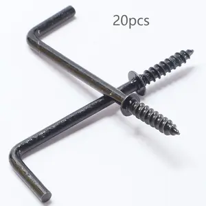 20pcs Ceiling Hook, L Shaped Hanging Hook, Black Right Angle Medallion Hook, Metal Frame Screw Hook, Suitable for Hanging Painting And Curtains And Everyday Clothes