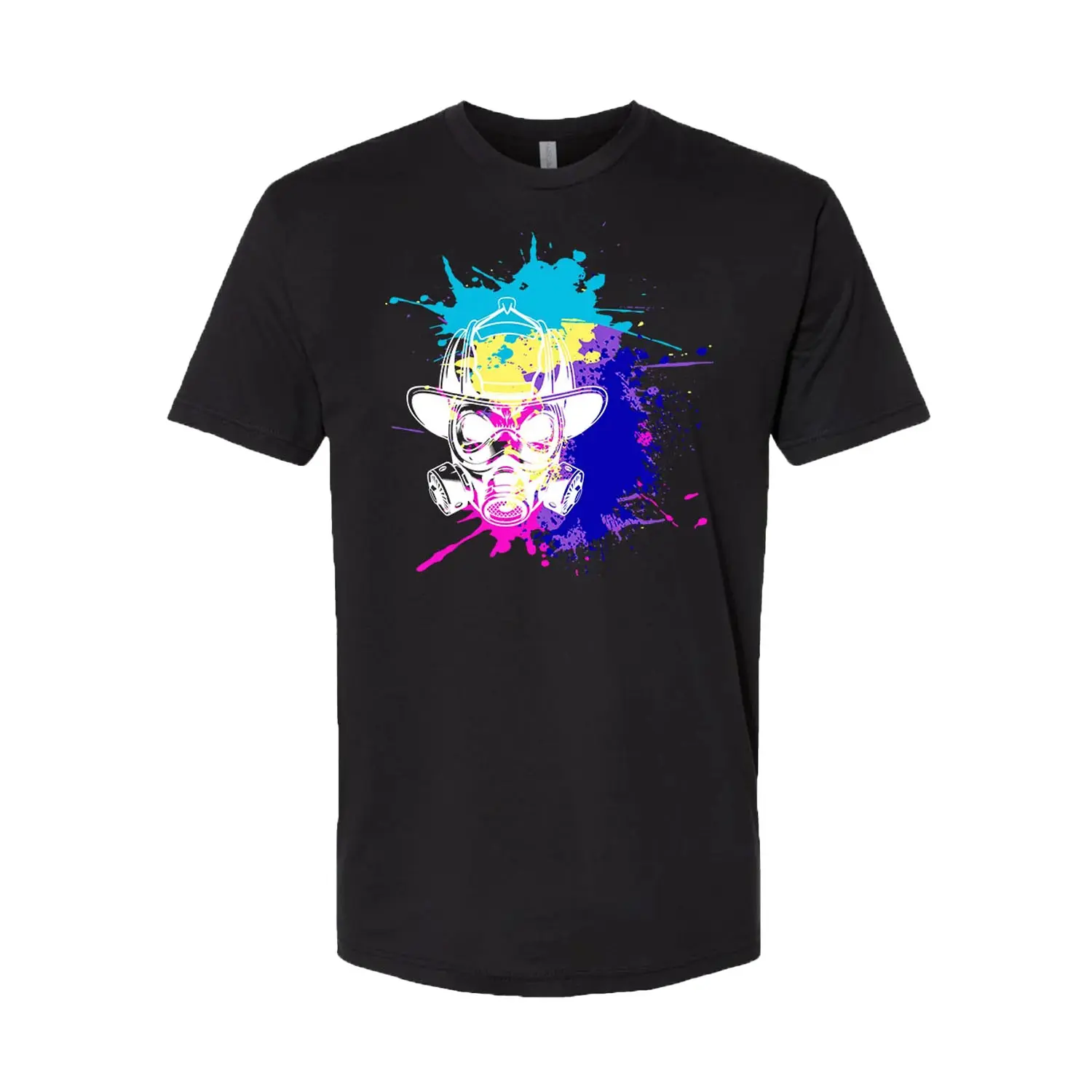 Firefighter Skull Graphic Mens' Tops, Color Splash Fire Rescue Fireman T-Shirt First Responder Graphic Tee