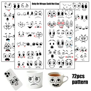 72pcs Humorous Expression UV DTF Stickers, Glass Cup & Mug Decorations, Office Home Holiday DIY Crafts, Atmosphere Enhancing