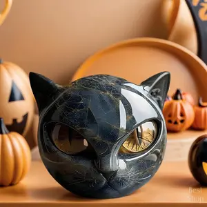 Luxury Cat Stone Resin Sculpture, Elegant Volcanic Rock Effect Statue, Handmade Collectible Room Decor Home Office Decor Gift for Cat Lovers