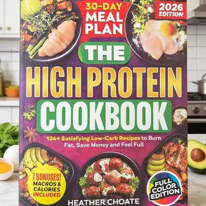 High Protein Recipes Book 2026, 124 Simple Low-Carb Recipes, 30-Day Diet Plan, Health & Fitness Cookbook, Easy Cooking Guide