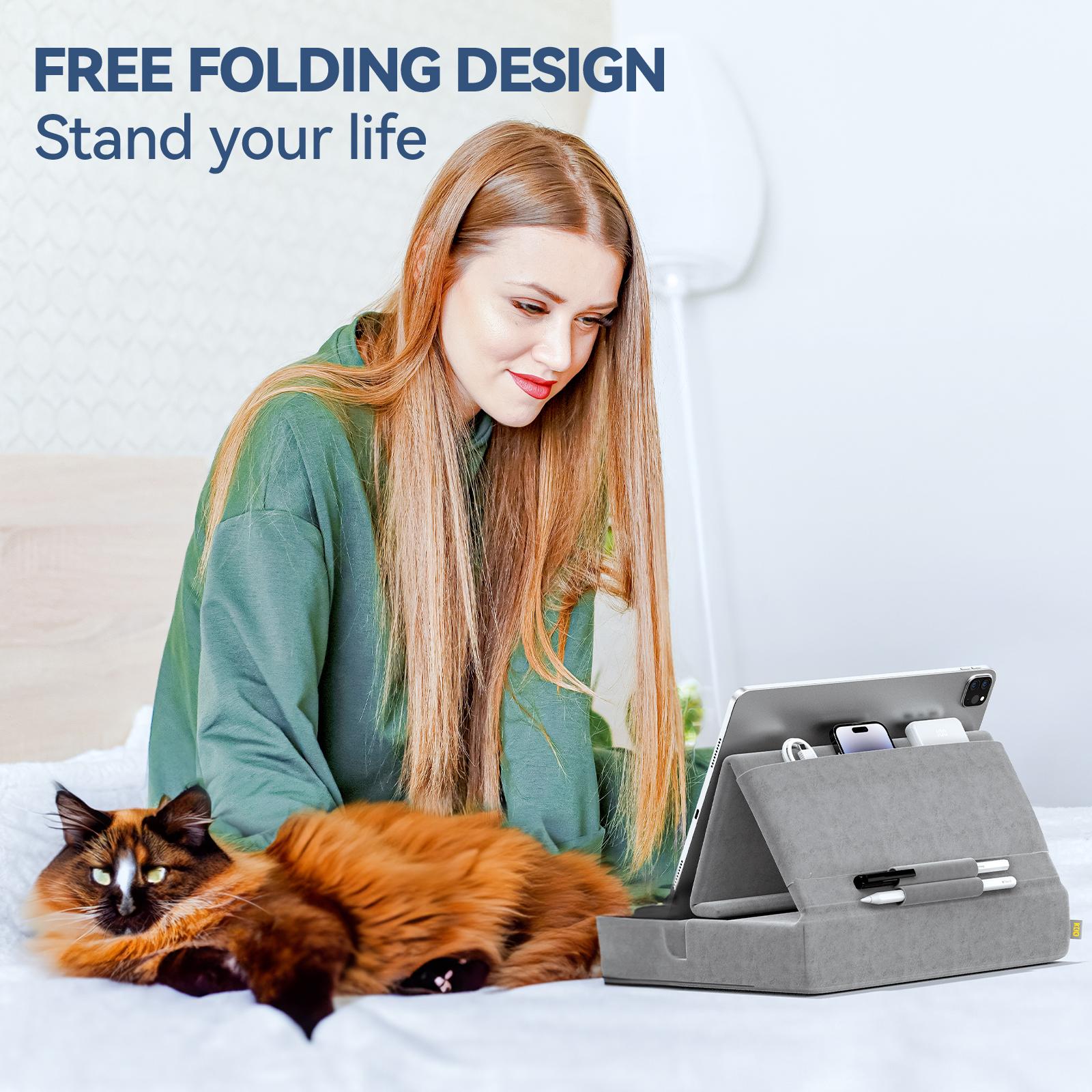 KDD Tablet Pillow Holder Foldable iPad Stand for Lap Bed and Desk Tablet Soft Pad Dock with Pocket & Stylus Mount For iPad Pro KDD Tablet Pillow Holder Foldable iPad Stand for Lap Bed and Desk Tablet Soft Pad Dock with Pocket & Stylus Mount For iPad Pro