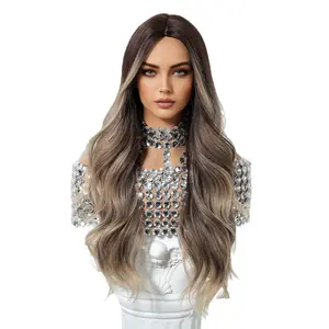 Women's Glueless Cap Loose Wave Wig, Gradual Ombre Brown Long Synthetic Hair Full Hairpiece, Heat-Resistant Natural-Looking Hair Replacement Fashion Accessory