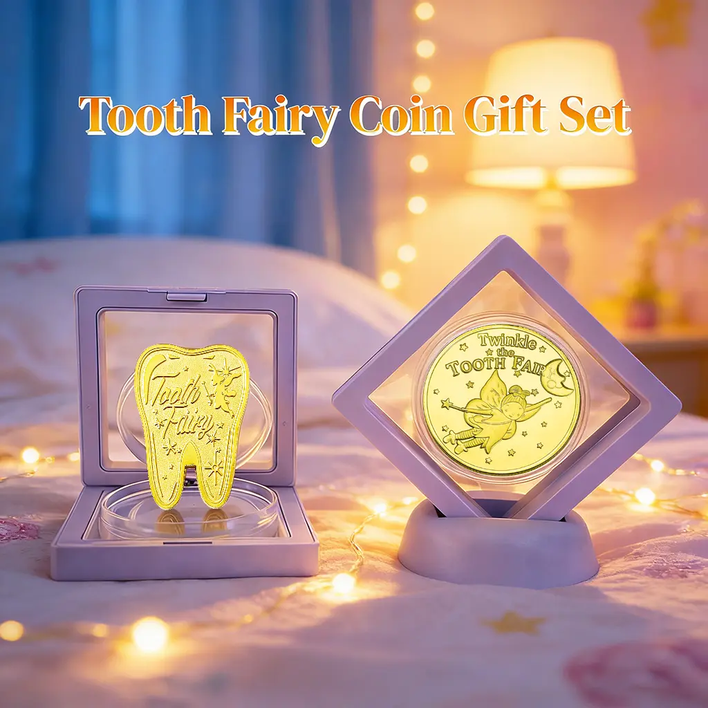 Magical Gold Tooth Fairy Keepsake Coins Single Set - Magic Theme Double-Side Mystery Box, Display Stand, Tooth-Shaped or Unicorn-Style Souvenir, Childhood Gift (Home & Festive Party Supplies), Decorative Collectible Gift, Gifts In Box