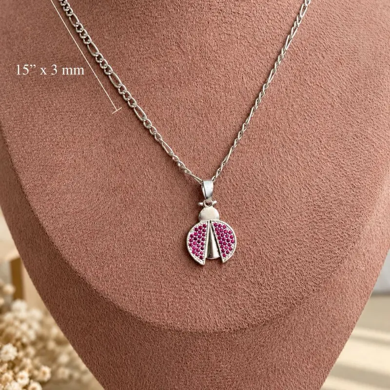 Silver 925 lady bug necklace for girls 15”