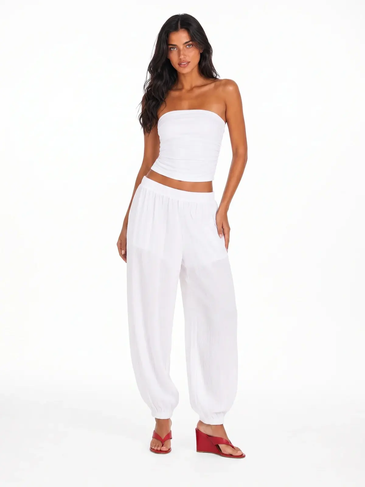 Women's Forever 21 High Rise Pull On Loose-Fitting Oversize Fashion Balloon Pants, Breathable Casual Bottoms Fabric Lightweight