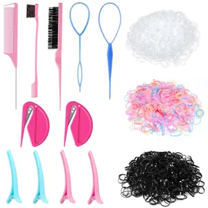 ST-25 Colorful Mini Rubber Bands with Topsy Tail Styling Tools - Elastic Hair Ties, Hair Cutter, and Hair Accessories for Baby Girls and Women