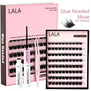 【 Mother‘s Day Sales】【Glue Needed】LALA DIY Lash Extension, Easy Apply Waterproof Long Lasting at Home, Pestañas,Lash Clusters D Curl Individual Lashes,Lash Clusters Kit Thick Eyelash Extension Kit, Thin Band Cluster Lashes, 10-16mm Eyelash Extension Kit