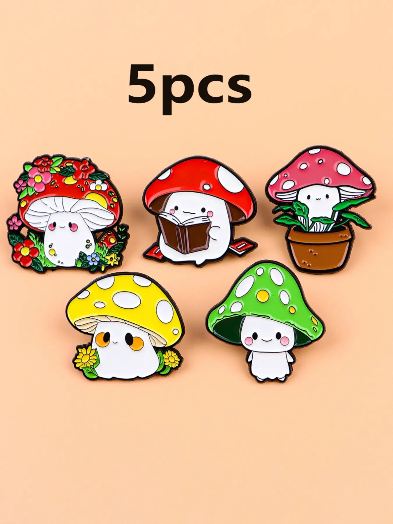 5pcs/set Colorful Mushroom Brooches, Unisex Party Accessories, Perfect Gift for Family Friends Kids, Casual Style All Season Wear, Flower Brooch Pin, Alloy Brooch Pin, Decor Pins, Lapel Pins, Fashion Lapel Pin, Brooch Clip