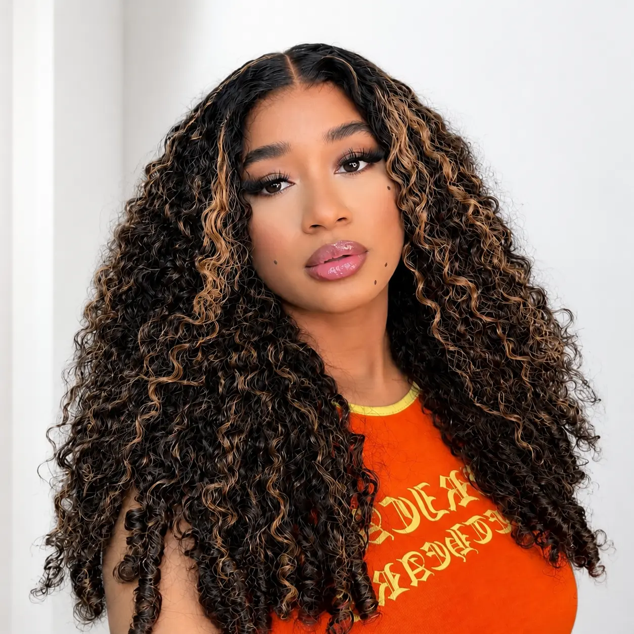 QUANDIAN 13x6 Glueless Burmese Curly Wear&Go Wig FB/30 Highlight Human Hair Pre-Cut HD Lace Pre-Bleached Drawstring Cap