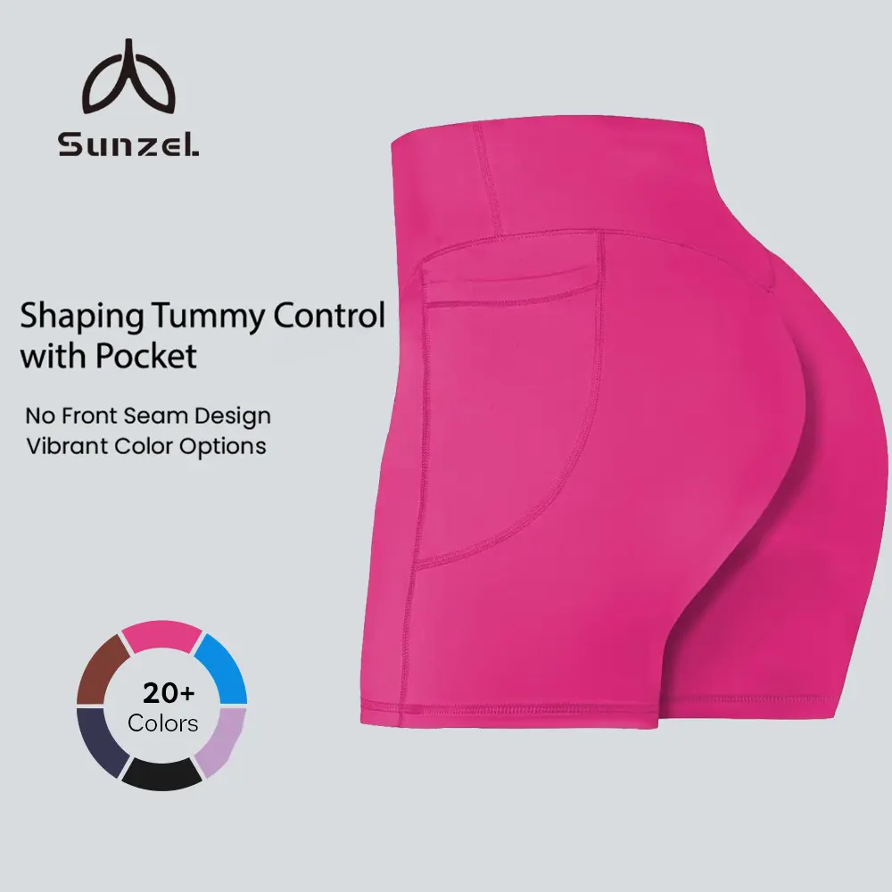 Sunzel Blossomy Collection High Waist Shaping Tummy Control Athletic Shorts - Compression Sports Shorts with Pockets, 4-Way Stretch Fabric, No Front Seam, Vibrant Colors for Summer Yoga Cycling Workouts