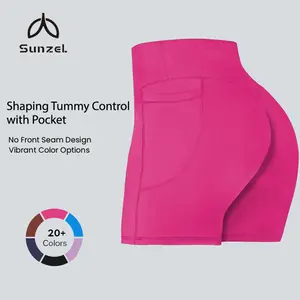Sunzel Blossomy Collection Shaping Tummy Control Shorts with Pockets High Waist Four Way Stretch Fabric for Yoga Workout Gym Bike No Front Seam Design Vibrant Color Options