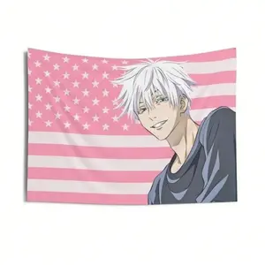 Gojo Satoru Tapestry Anime White Hair Men Pink Room Flag Wall Art Hanging,For Decorate Clubs University Dormitories Unique Gift