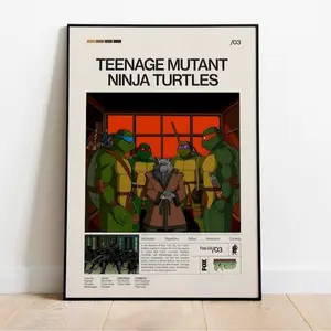 Retro Ninja Turtle Heroes Cartoon Poster, Classic Animated Style Wall Art Print, Colorful Kids Room Decor