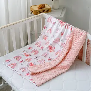 1PC Summer Air Conditioner Baby Minky Dot Blanket, Cute Floral Print, Lightweight & Breathable, Reversible Soothing Blanket for Newborn Toddler, 30x40 Inch (75x100cm)