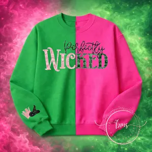 Perfectly Wicked Green and Pink Split Sweatshirt with Faux Glitter Text