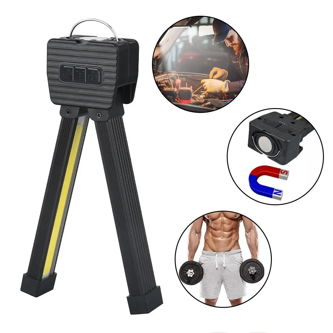 YETHKE Portable Magnet LED Flashlight - 7-Gear Dimming, 180-Degree Folding Magnetic Work Light, Adjustable, Rechargeable for Young Posing Gym & Outdoor Use, Adjustable Flashlight, Led Flashlight Rechargeable