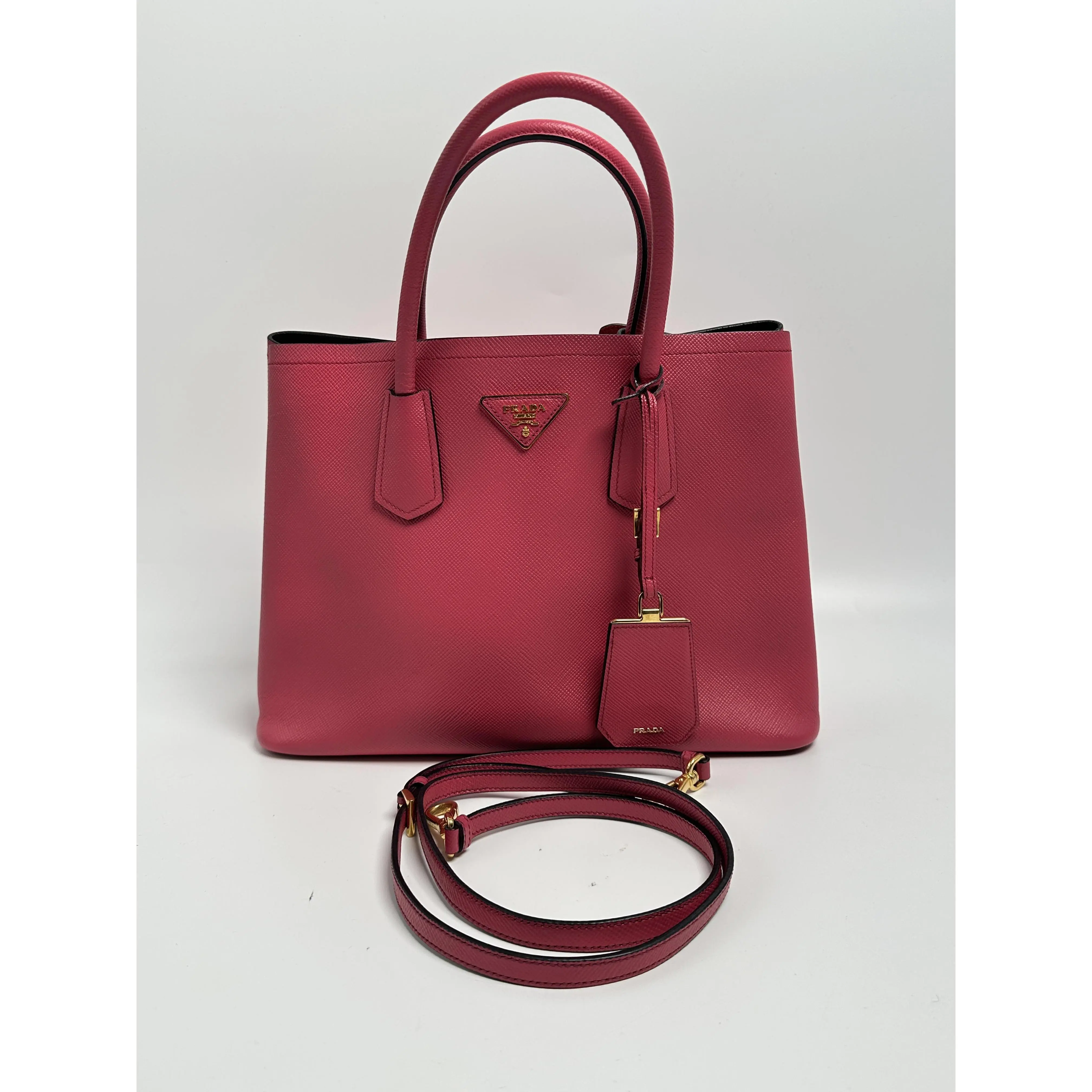 Pre-owned PRADA leather Shoulder Bags Pink Saffiano Lux Double Tote Shoulder Bag ZS033PR