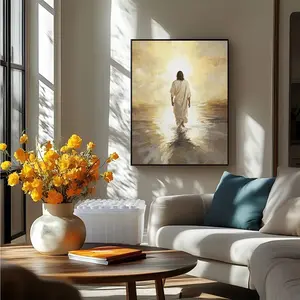 5D Diamond Painting Suncatcher, Religious Christian Figure Walking on Water Crystal Rhinestone Hanging Ornament for Window Decor