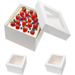 6 Pack Cake Boxes for Tier Cakes 12x12x8 Inch Disposable Layer Tall Baking Carrier with Window Large Cardboard Tierd Bakery Take Out Transport Containers for Wedding, Birthday, Party