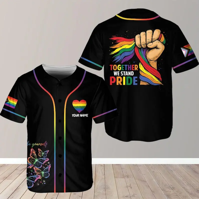 Personalized Pride Month Baseball Jersey, Custom Name LGBTQ+ Pride Baseball Jersey, LGBTQ Support, Proud Ally, LGBT Gay Pride Rainbow Jersey – Pink Noise Drop - Baseball Jersey T-Shirt | Must-Have for True Fans!