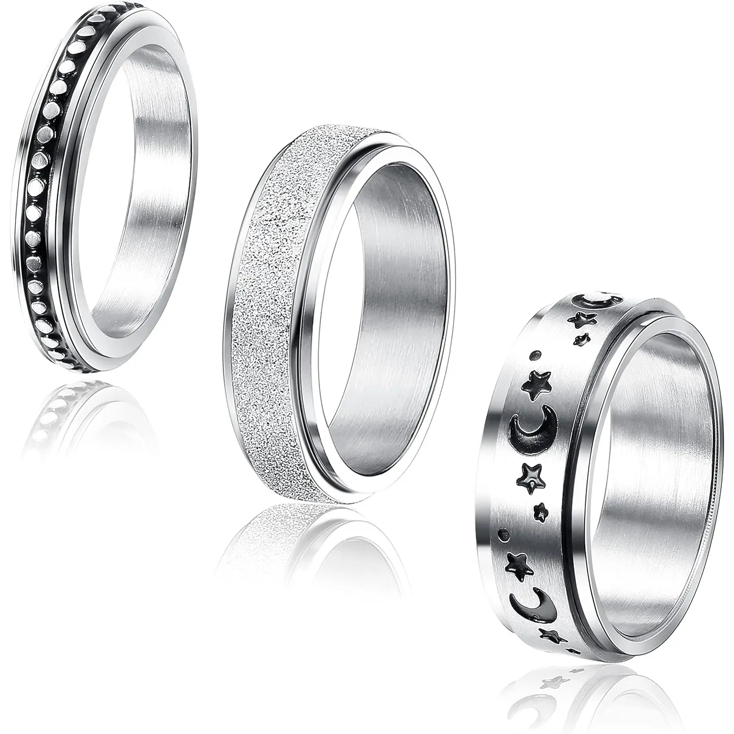 Trendy Stainless Steel Fidget Band Rings Spinner Rings for Women Mens Moon Star Sun Ring Celtic Stress Relieving Reduce Anxiety