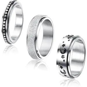 Trendy Stainless Steel Fidget Band Rings Spinner Rings for Women Mens Moon Star Sun Ring Celtic Stress Relieving Reduce Anxiety