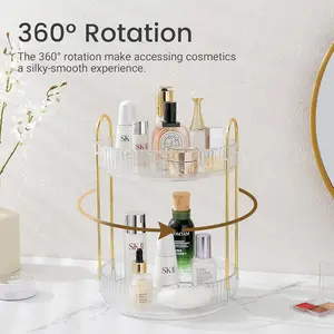 360 Rotating Makeup Organizer,2 Tier Large Capacity Make Up Organizers and Storage,Skincare Perfume Vanity Organizers,Bathroom Cosmetics Storage Organizer Countertop(Clear-2 Tier)