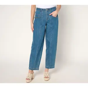 LOGO by Lori Goldstein Petite Indigo Barrel Leg Ankle Jeans