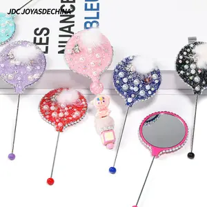 5pcs Beaded Handheld Makeup Mirror Starry Sky Soft Candy Artificial Pearl Artificial Diamond Ball Portable Single-Sided Mirror Suitable for DIY Dormitory Travel Wedding Gift Making