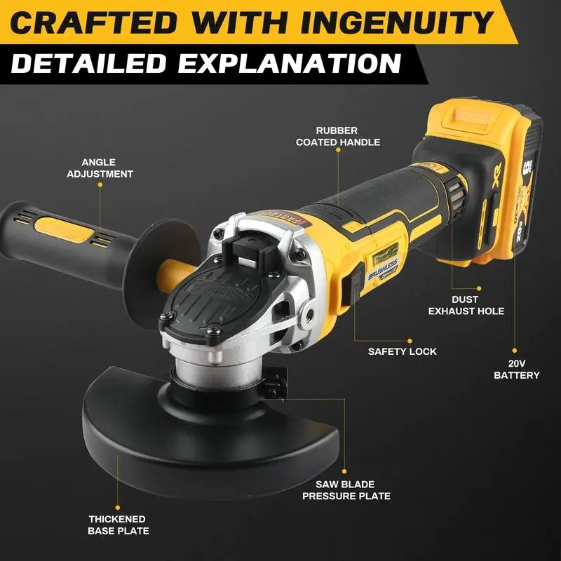 Dewalt DCG405NT 125MM Compact Cordless Grinder - E-Clutch Safety, 9000RPM, Easy Maneuverability, for Wood/Metal DIY Projects, Metal/Wood, Compact Design