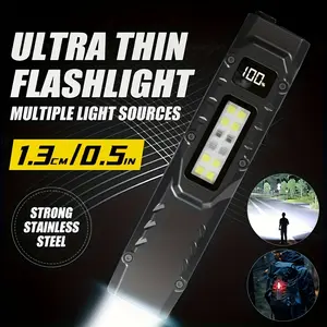 1pc Rechargeable EDC Flat Flashlight, survival supply  Warning Red Light, UV Light And White LED Combination Side Light, 1500 Lumens Portable Pocket Light, dual material Outdoor Emergency Work Triple Light Source, Valentine'S Day, Father'S Day Gifts