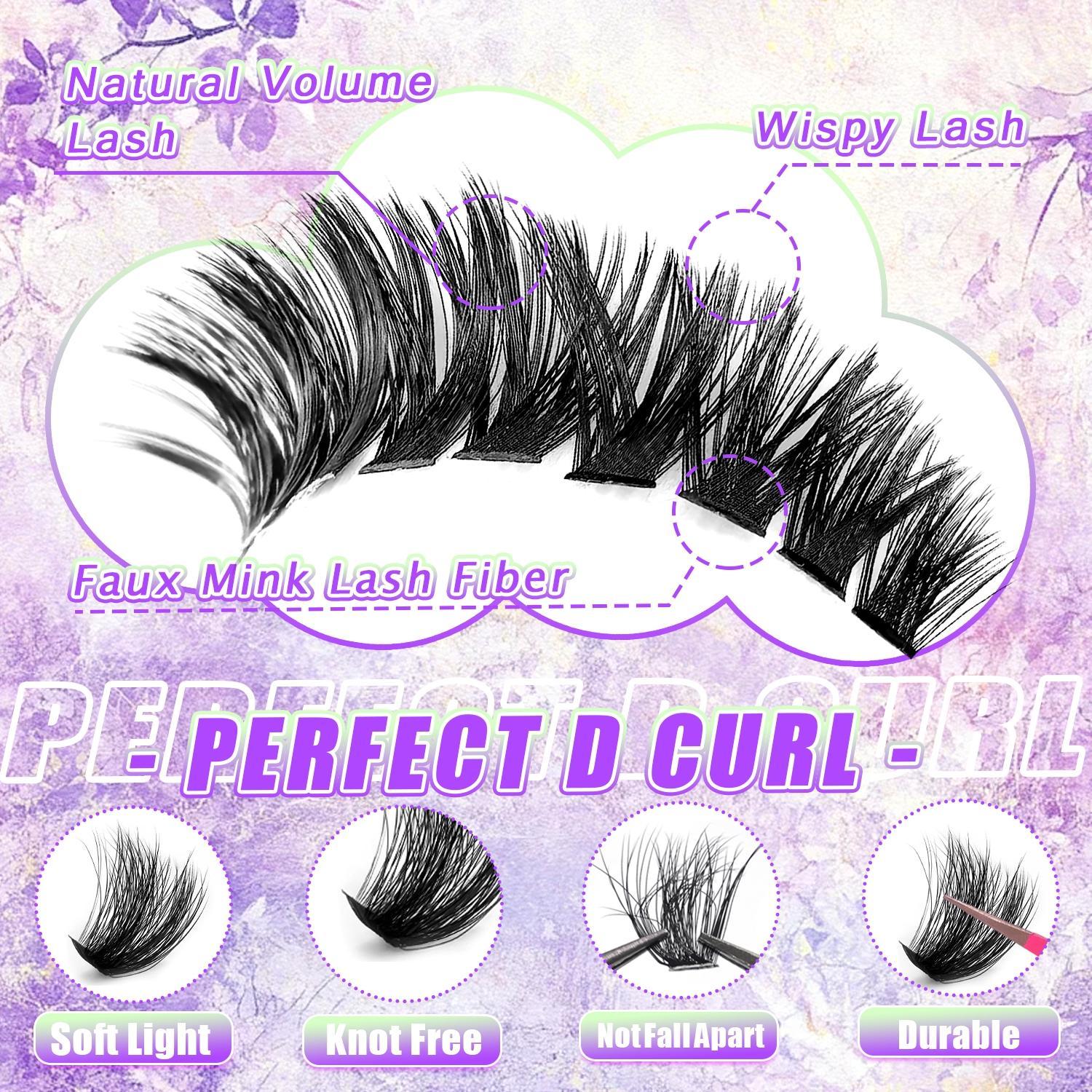 Lash Clusters Kit，800Pcs Lash Clusters, Includes Spiky and Bottom Lashes, 40D+60D+80D+100DMixed Style Volume Eyelash Clusters single box/with Glue, Tweezers and Brush, 3D Individual Wispy Eyelash, Fluffy Manga Eyelashes, Dense Thickened Lash for DIY