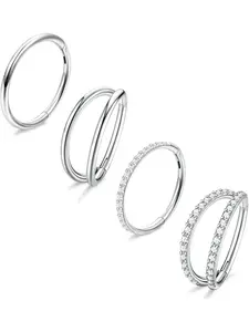 4pcs 18g Nose Rings Hoops, Stainless Steel Tragus Septum Piercing Cz Clicker Ring, Hinged Segment Conch Lip Cartilage Double Hoops 8mm 10mm