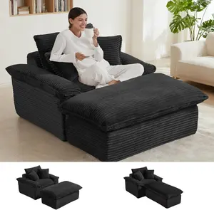 【New Year Special Discount】 Niccae 71" Boneless Chair Chaise Lounge: Oversized Comfy Corduroy Upholstered Indoor Couch with Armrets and 3 Pillows for Living Room Bedroom and Apartment, Deep Seat Sleeper Sofa