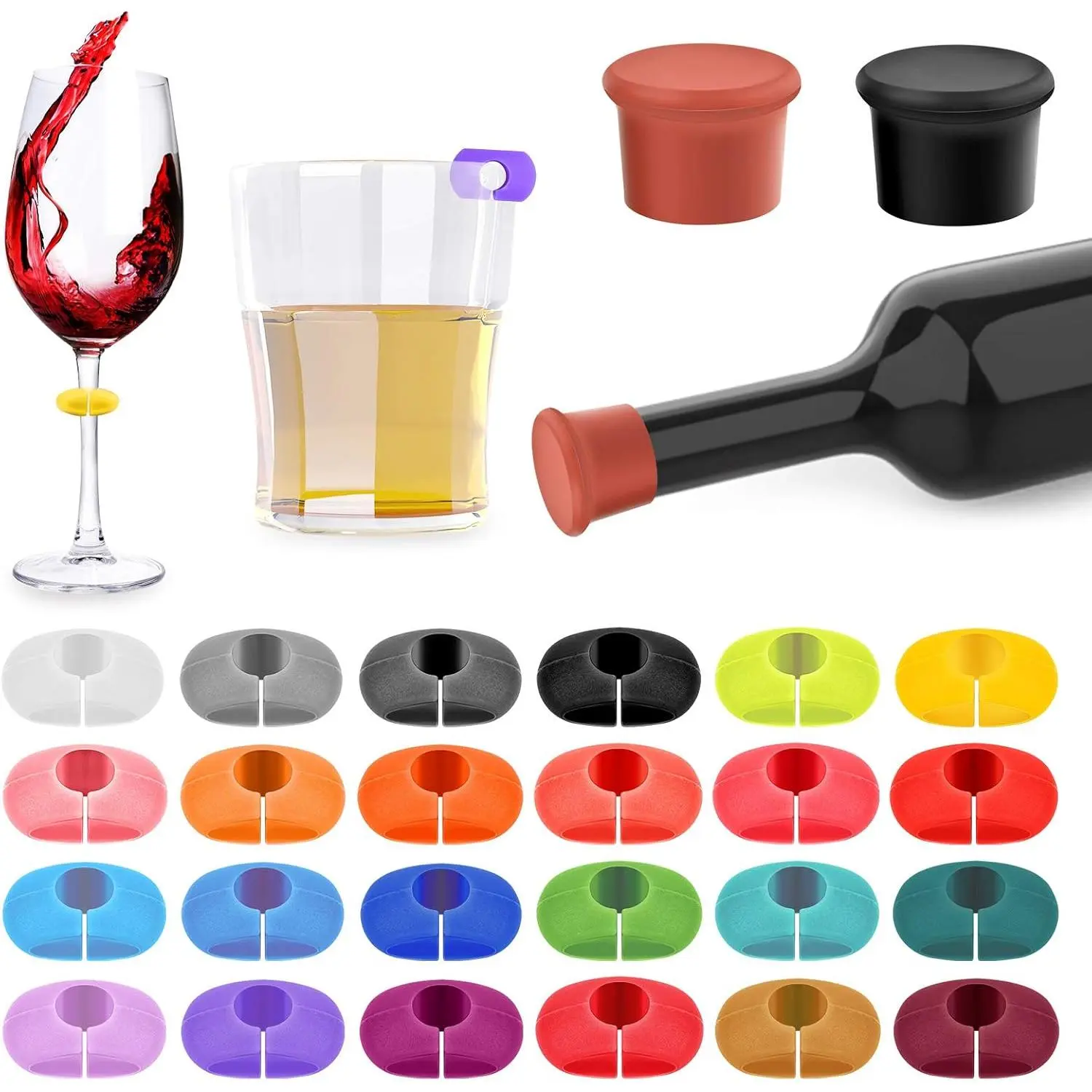 26 count  Glass Charms Tags with Bottle Stopper,   Glass Drink Markers for Bar Party Martinis  Champagne Stem Glasses