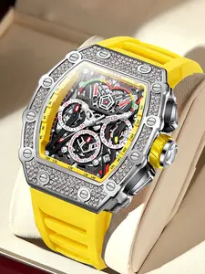 Onola Elegant Men's Hollow Mechanical Watch, Barrel Shape Luminescent Waterproof Design, Automatic Wind-Up, Multifunctional Sports Watch, Skeleton Watches