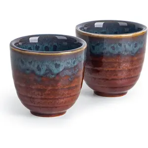 Ceramic Japanese Tea Cups, 5 oz Tea Cup, Asian Teacup, Teacups, Set of 2 (Peacock Tail, 2 pcs)
