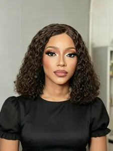 Pixie Curly Glueless 5*5 C Part Lace Closure Wig Human Hair Double Drawn Bob Wigs with Breathable Cap, Natural Hairline Preplucked Wigs Curly Frontal Wigs for Daily Commute