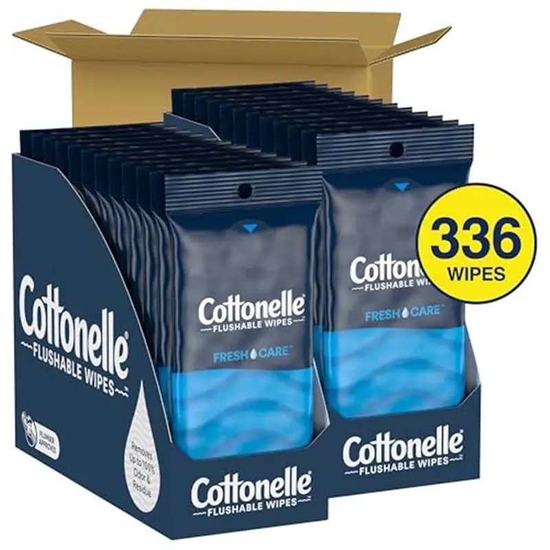 Fresh Care On-The-Go Flushable Wet Wipes, Adult Wet Wipes, 24 On-The-Go Pack, 14 Wipes Per Pack (336 Total Wipes), Packaging May Vary