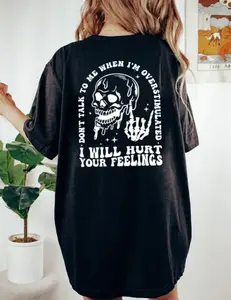 Women's Halloween Theme Skull & Letter Graphic Half Sleeve Round Neck Tee, Fashion Casual Crew Neck Drop Shoulder T Shirt, Vintage Graphic Tees, Unisex Short Sleeve Tee Shirt, Casual Clothing Top Womenswear