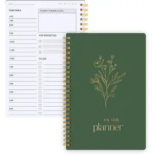 Undated Daily Planner with Hourly Schedule, 5.71" X 8.35" Daily  Noteboook Set Goals A5 Daily Personal Organizer Notepad for School Work Office Improve Efficiency Planner, Green
