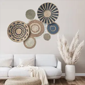 Handmade Straw Woven Wall Decor, Striped Decor, Bohemian Style Restaurant Hanging Ornament, Rustic Farmhouse Home Decoration, Wall Art Accessories