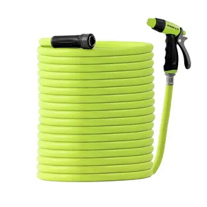 100ft Garden Hose 5/8”, Long Heavy Duty Water Hose with High-Pressure Spray Gun, Explosion-Proof PVC, 304 Stainless Steel Ends, Tangle-Free Swivel Grip, for Garden, Car, Patio, Pet Use