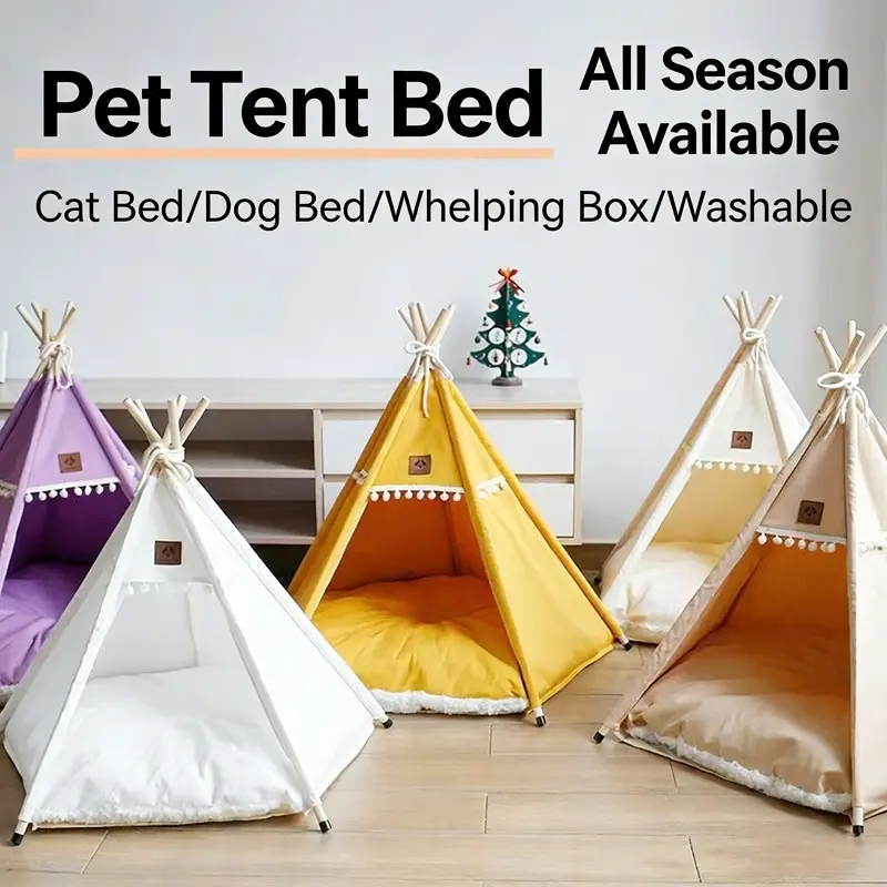 Pet Tent All-Season Cat Bed Dog Bed Winter Warm Washable Closed Enclosed Pet House, Pet Nest Detachable Pet Tent, Indoor Durable Half-Closed All Season Available