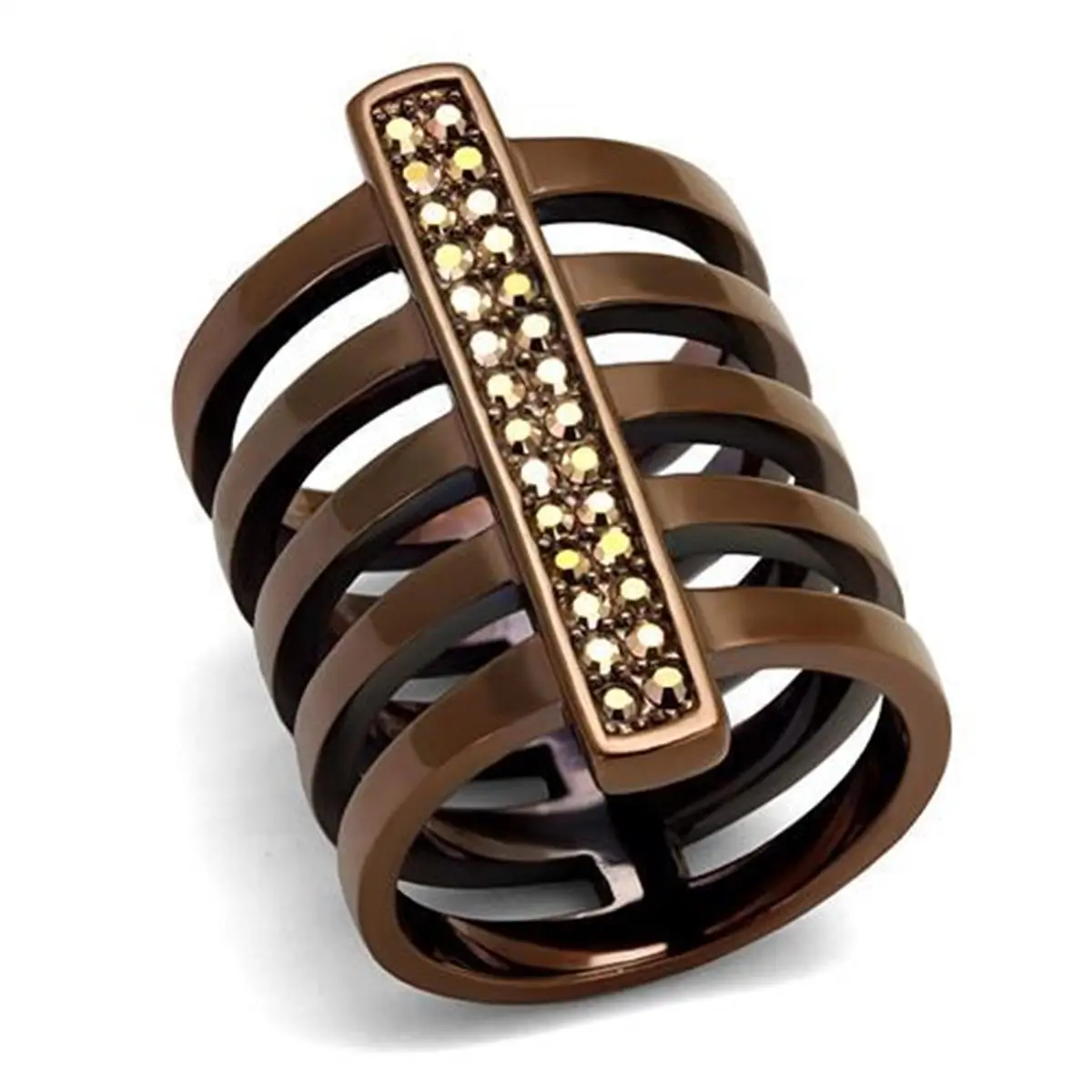 Alamode TK2697-8 Women IP Coffee Light Stainless Steel Ring with Top Grade Crystal in Light Coffee - Size 8