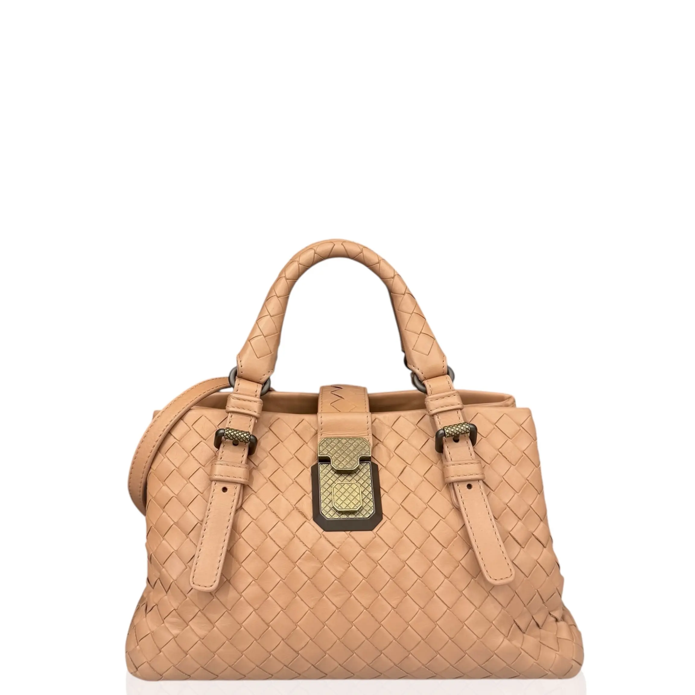 Pre-owned BOTTEGA VENETA Leather tote bags Mini Roma Tote Bag Calfskin Intrecciato Pink (gy022226a0)