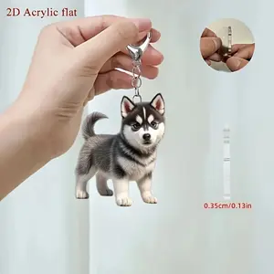 2D Flat, 1pc Cute Husky Acrylic Keychain with Stainless Steel Lobster Clasp - 2D Flat Design, 0.35cm/0.13in, Ideal for Backpacks, Car Keys & Pet Lover Gifts, Perfect for Valentine'S Day & Christmas, Dog Keychain, Backpack Accessory, Playful
