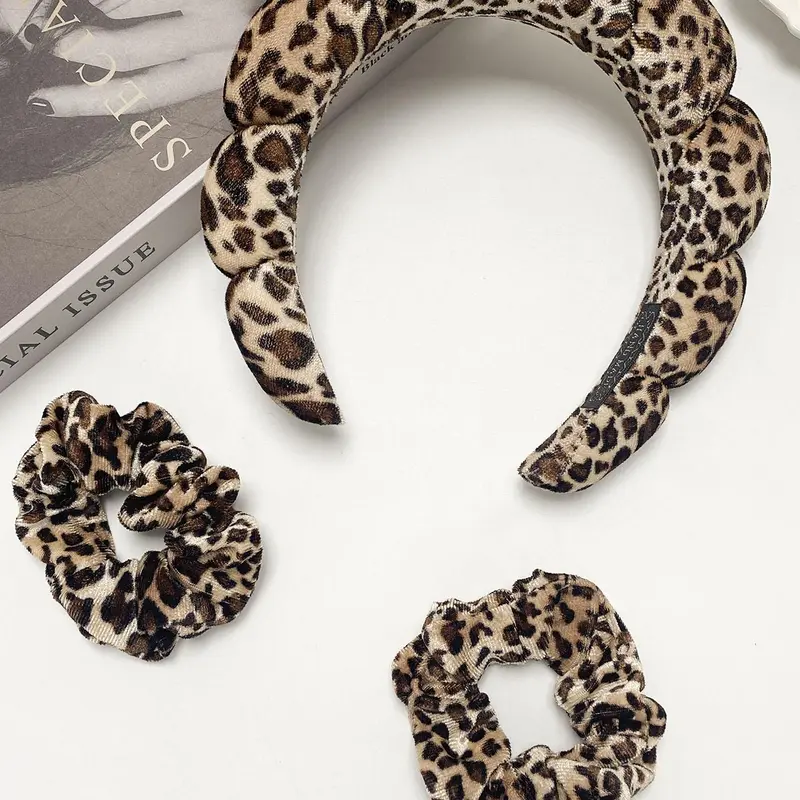 Leopard Print Hair Ties, Scrunchies & Headband Set for Autumn and Winter, Elastic Hair Accessory, Casual Simple Fashionable Hair Accessories for Women, Minimalist Headwear Suitable for Thick Hair