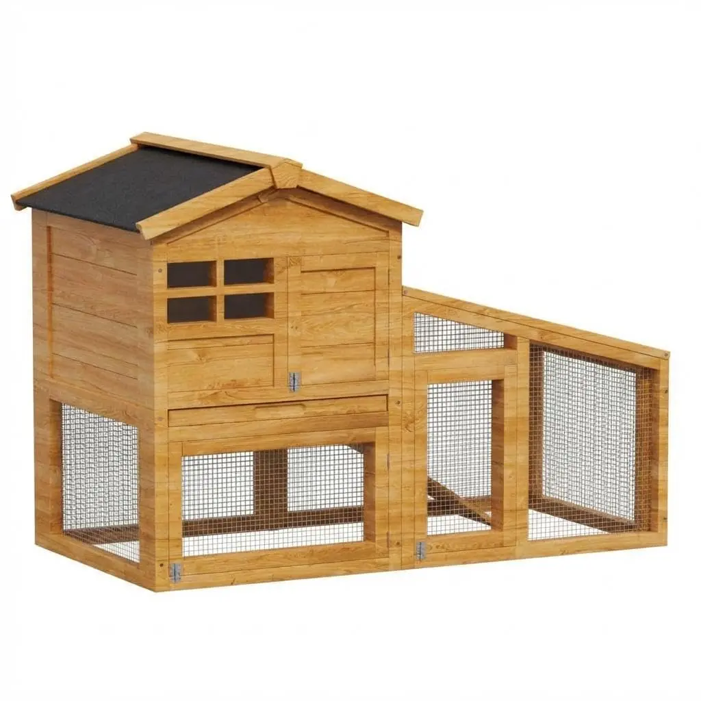Garvee 2-Tier 54" Wooden Rabbit Hutch with Non-Slip Ramp & Removable Tray – Indoor/Outdoor Bunny Cage with Weatherproof Asphalt Roof for Rabbits, Guinea Pigs,  Natural